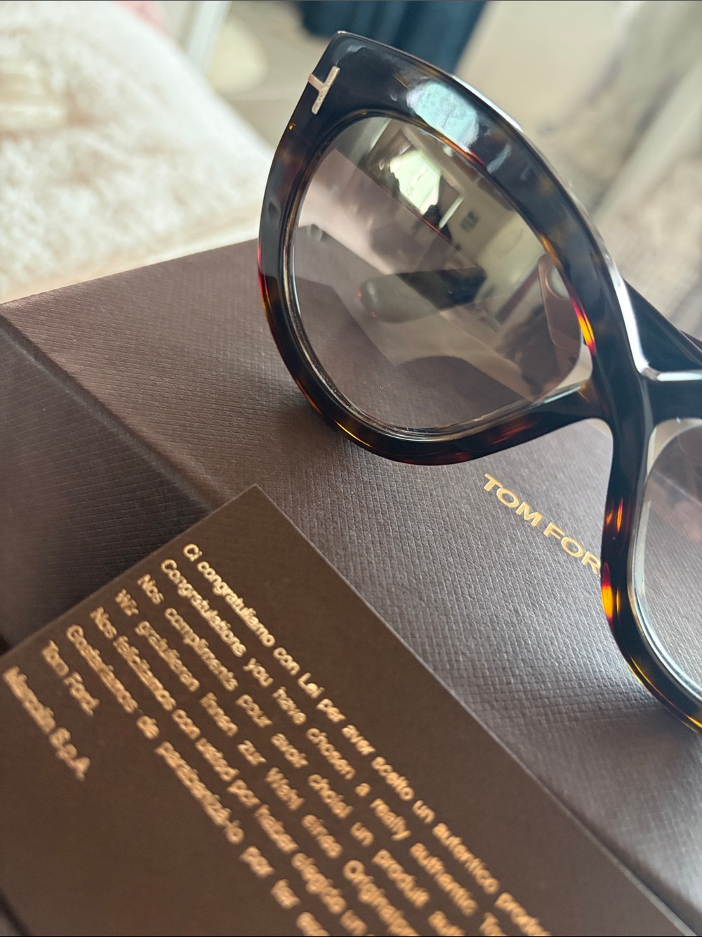 TOM FORD Diane-02 Women's Tortoiseshell Cat-Eye Sunglasses Mirrored Lenses - Picture 5 of 6
